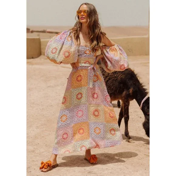 NWT Sundress linen patchwork bandana print Emilia long midi maxi dress - Picture 3 of 12